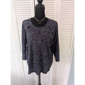 Rafaella Top Women XL Blue Gray Floral Animal Print 3/4 Sleeve Slit Detail Shirt